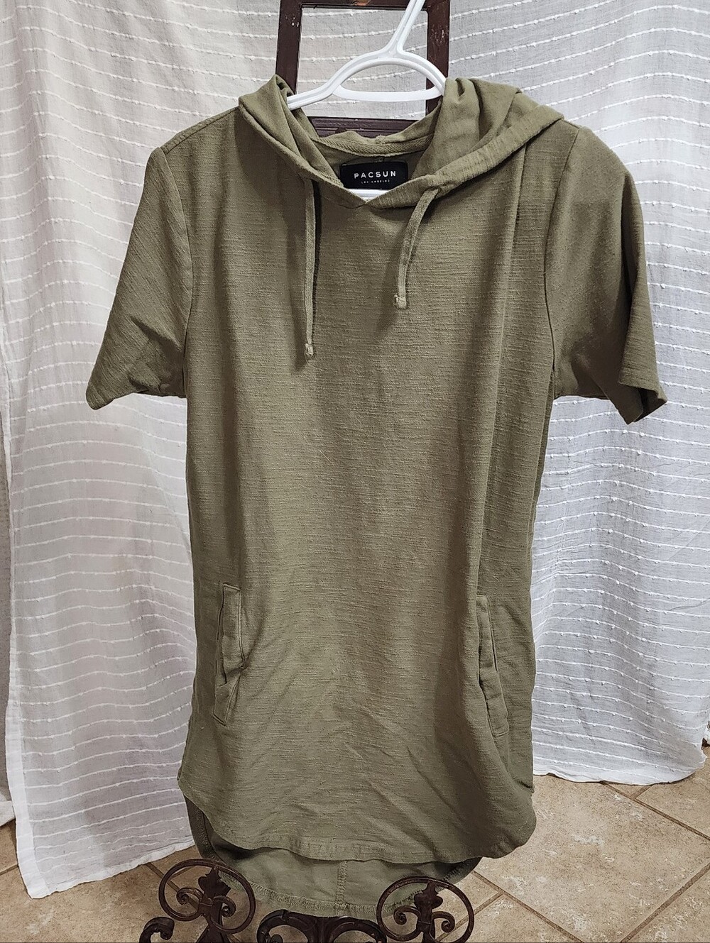 PacSun Olive Short-Sleeve Hooded Top Pockets Military